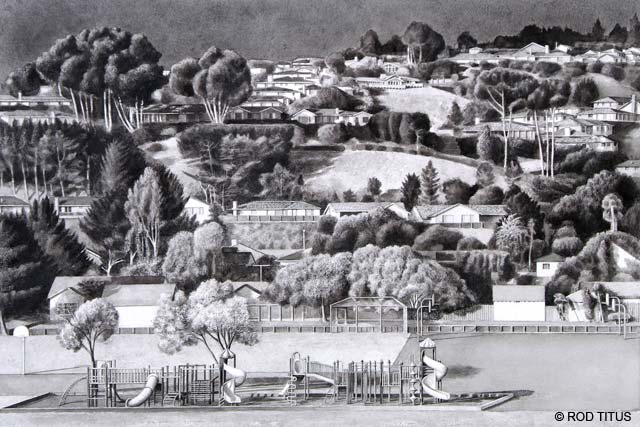 ROD TITUS Playground...Elementary - Playground Early Morning PIW / large