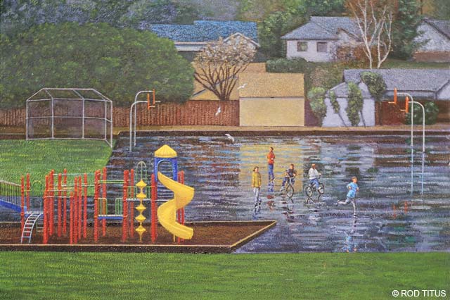 ROD TITUS Playground...Elementary - Playground - Rain (Detail) OC / large
